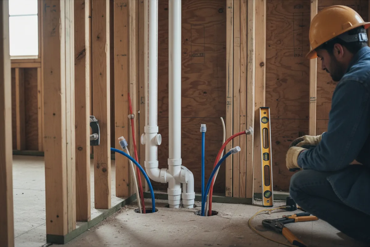 Drain and supply rough-in during Leak Detection in Moriches