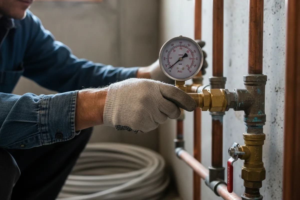 Pressure testing a repaired line during Water Line Repair in Moriches